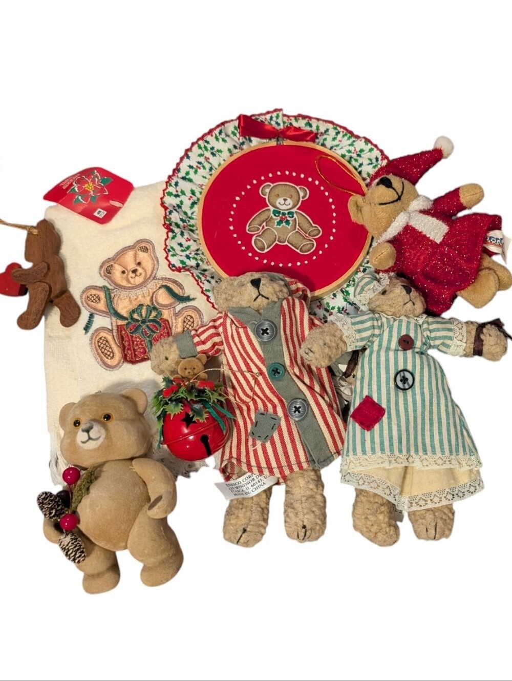 Vintage Mixed Lot of Teddy Bear Christmas Ornaments & Holiday Decor Enesco
